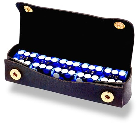 Luck Lab Casino-Würfel der Güteklasse AAA, 19 mm, mit Lederwürfeletui, Blau | Präzisions-Würfel, mit Rasierkanten und passenden Seriennummern; Würfel im Vegas-Stil für Craps und Casinospiele