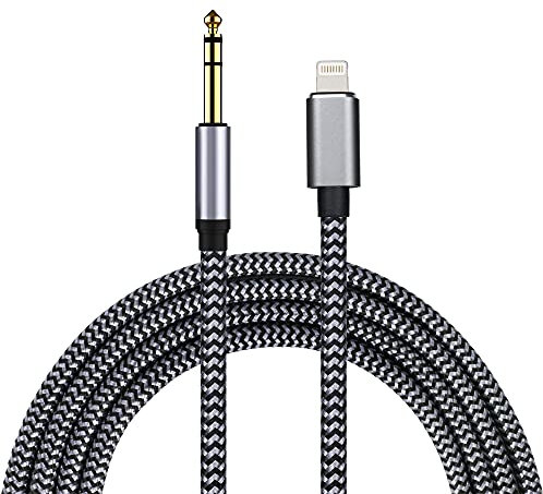WORLDBOYU Lightning to 6.35mm 1/4 inch TRS Audio Stereo Cable for iPhone 14/13/12/XS/XR/8/7/iPad/iPod, Amplifier, Speaker, Headphone, Mixing Console 6.6 Feet
