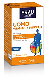 FRAU Uomo Vitamine e Minerali, Integratore Alimentare a base di Vitamine, Minerali e Luteina, 30 Compresse, Integratore stanchezza fisica e mentale, Senza glutine