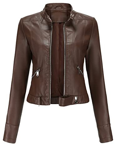 Veste Courte en Cuir pour Femmes, Printemps Et Automne, Veste à Col Montant, Taille EuropéEnne