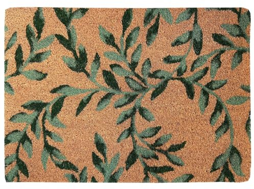 Exma Felpudo Entrada Casa Fibra de Coco Antideslizante y Ultraabsorbente Exterior Resistente a la Intemperie Alfombra Atrapapolvo Moqueta para el Suelo Duradera Fácil Limpieza | Hojas Verdes