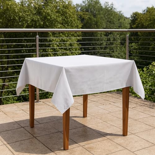 Premium Tischdecke Teflon beschichtet - Tischtuch, Outdoortischdecke, Gartentischdecke, Garten, Terrasse, Outdoor, Wetterfest, Schmutzabweisend, Wasserabweisend (100x100 cm, Weiß)