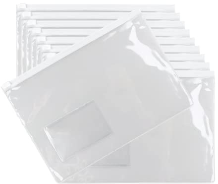 Netuno 10x Dokumenten-Tasche A5 transparent mit Zipp-Verschluss Dokumentenmappe Kunststoff Sammelmappe Sichttasche PP mit Zipper und Etikettentasche Ordnungsmappe mit Zippverschluss Postmappe Folie