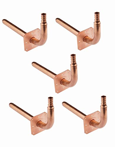 (Pack of 5) EFIELD 1/2 Barb Crimp Pex Copper Stub Out Elbow with Wall Flange, F1807, 8 Inch Length,(STUB011)