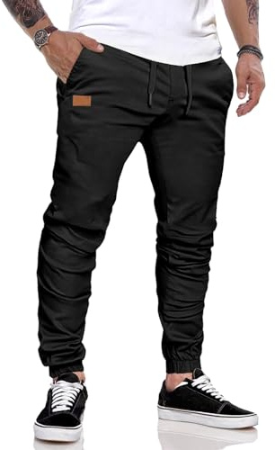 JMIERR Herren Jogginghose Baumwolle Atmungsaktive mit Taschen | Chino,Cargohose,Jogger,Sporthose,Sweatpants,Taille mit Kordelzug,Elastische,Stretch,Freizeit und Alltag