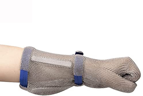 BCPPO Kettenhandschuh Langarm-Schnittschutzhandschuhe aus Metall, Arbeitsschutzhandschuhe for Schneiden von Holzschnitzereien, rutschfest/verschleißfest (Color : Arm Length 19cm, Size : 1PCS/XXL)