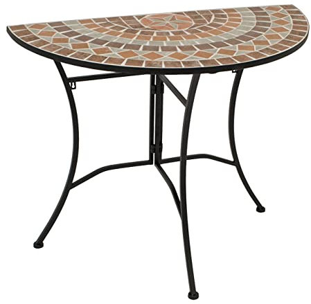 DEGAMO Wandtisch Anstelltisch Lucca 45x90cm halbrund, Gestell Metall schwarz, Tischplatte aus Keramik in Mosaik-Optik, terracottafarben