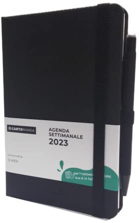 Agenda 2023 SEVEN Cartomania Wöchentlich 12 Monate Schwarz Antirutschdecke 13 x 9 cm Verschluss mit Gummiband und Stift + Lesezeichen