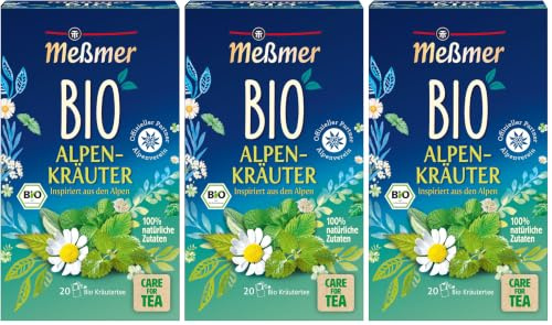 Meßmer Bio Alpenkräuter | 100% natürliche Zutaten | 20 Teebeutel | Vegan | Glutenfrei | Laktosefrei (Packung mit 3)