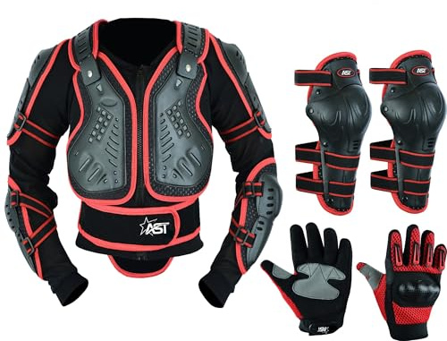 STAR AST Kids Children’s Safety Protective Reflective Body Armor Suit Back Protector Great for Sporting Activities with Knee Pad & Hard Knuckle Gloves Sleeveless Suit