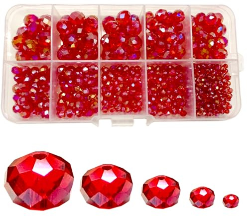 FAPUMOE 800 pezzi di perle di vetro sfaccettate colore AB (rosso), perle di cristallo Rondelle AB, perle sfuse assortite per la realizzazione di gioielli, bracciali, ciondoli 2mm, 4mm, 6mm, 8mm, 10mm