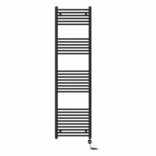 NRG Prefilled Straight Electric Heated Towel Rail Radiator Black Thermostatic Bathroom Warmer with Touch Screen Display 1800x500mm - 800W