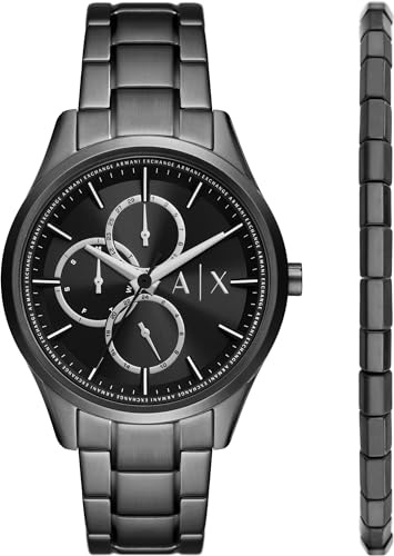 Armani Exchange Coffret montre multifonction, en acier inoxydable, noir, avec bracelet, pour homme, AX7154SET