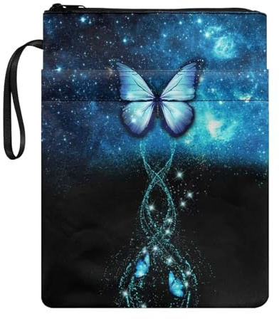 Poceacles Blue Galaxy Books Buchhüllen für Erwachsene Kinder, Buchhülle für Taschenbuch, Buchumschlag mit Reißverschluss, Buchumschlag Tasche, Book Nerd Geschenke, 29,5 x 22,6 cm, waschbarer Stoff
