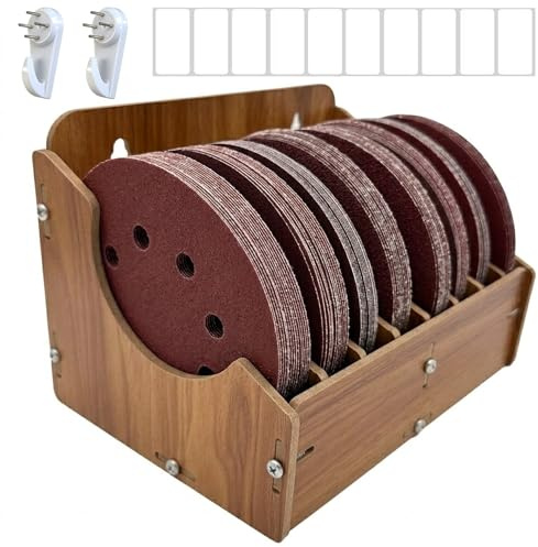 5 Sandpaper Organizer Sanding Disc Storage Holder for 5 Inch, 8-Slot Sanding Disc Storage Rack with Labels, Wall Mount or Benchtop for Grinding Discs, Flap Discs, Wheels, Excluding Sandpaper