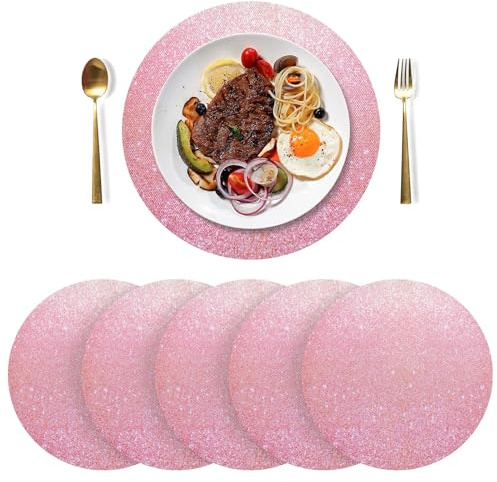 Runde Tischsets mit Glitzer, Rosa, 6 Stück, Küchentischsets, rustikale Platzsets für Party, Küche, Esszimmer, Dekoration