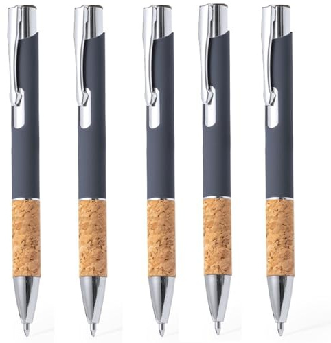 noTrash2003 10 ergonomische Kugelschreiber Gummiertes Aluminium Metallspitze und Griffzone aus Kork und Touchfunktion 5 Farben Stylus Druckkugelschreiber Mehrfarbig blauschreibend (Grau)