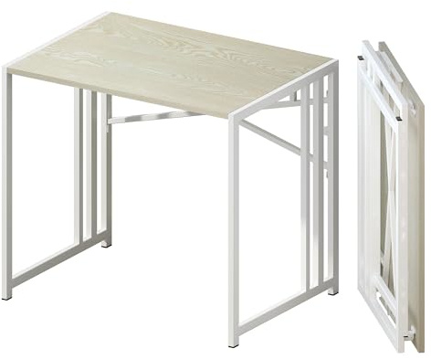Lutown-Teen Klappbarer Computertisch 83 cm, Schreiben Gaming Computer Camping Schreibtisch, Keine Montage erforderlich Home Office Tisch, Natürlich und Weiß