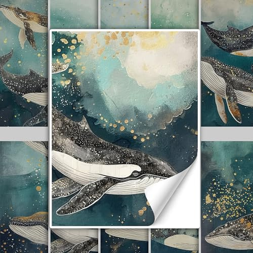 GRAZDesign Fliesenaufkleber Bad & Küche, maritim Wale im Wasser Klebefliesen selbstklebend - 20x25cm / 20 Stück