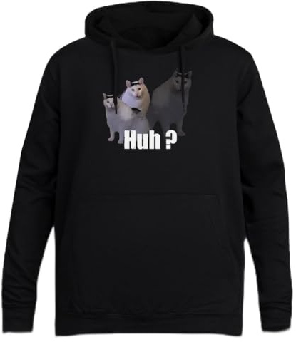 Huh Cat Meme Unisex Svart Hoodie Genderless Pullover