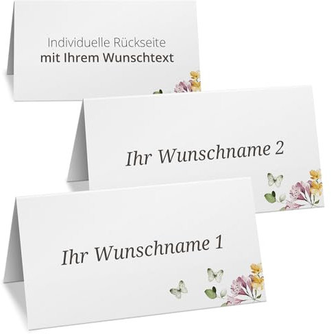 Einladungskarten Manufaktur Hamburg 10 PERSONALISIERTE Tischkarten mit verschiedenen Gäste-Namen | Kärtchen zur Hochzeit Geburtstag Kommunion Konfirmation Taufe Namenskarte Platzkarte Design 23