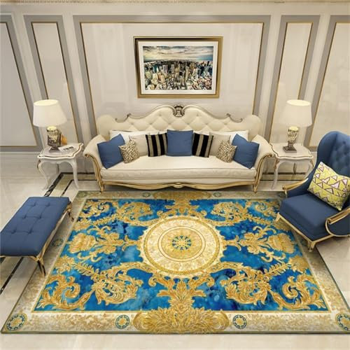 RUGMRZ Hall Teppiches 180x220CM Kinder Teppich Junge blau Waschbarer Luxus-Wohnzimmerteppich mit Blumenmuster Schlafzimmer groß