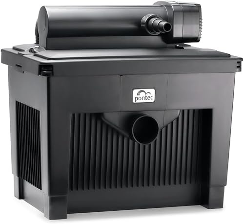 Pontec MultiClear Set 25000 Kit de filtres à écoulement continu avec pré-clarificateur UVC (24 W) pour bassins jusqu'à 25 000 l (sans occupation de poissons) et oxygénation