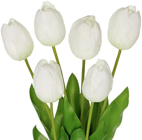 Briful 60CM Tulpen Kunstblumen Wie Echt Dekoblumen Künstliche Weiße Tulpen Frühlingsblumen für Blumengesteck Home Büro Resto Frühlingsdeko