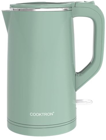 Cooktron Wasserkocher Edelstahl, Leiser Wasserkocher, 1,7L, Ultraleise <30dB, BPA-Frei, Cool Touch, Doppelwand-Design, Schnelles Aufheizen, Grün