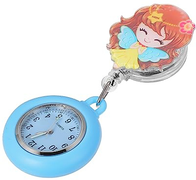 SAFIGLE Krankenschwesteruhr mit Clip und Blumenfeenmotiv Quarz Legierung Tragbare und Einziehbare Taschenuhr für Ärzte und Pflegepersonal Kreative Hängeuhr