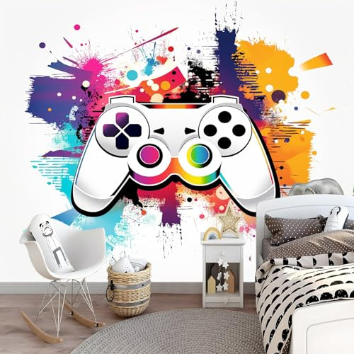 Papier Peint Panoramique Une Manette, 200 x 140 cm Papier Peint Intissé Fond De Graffiti Aquarelle Personnalisé Photo Murale pour Salon Chambre d'enfants restaurant Appartement Décoration Murale