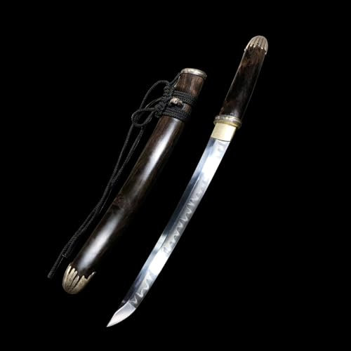 51 cm handgefertigtes Wakizashi mit Ebenholzscheide,handgeschmiedete echte Schwerter aus T10-Stahl,Japanisches Kurzschwert,für Kendo,Geschenke,Sammeln,Ausstellen,Selbstverteidigung,Cosplay,Training