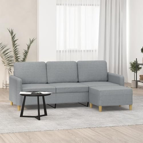 Homgoday 3-Sitzer-Sofa mit Hocker Sofa Couch Loungesofa Gästesofa Relaxcouch Ecksofa Eckcouch Sofa in L-Form Sitzmöbel für Wohnzimmer, Schlafzimmer Büror Hellgrau 180 cm Stoff