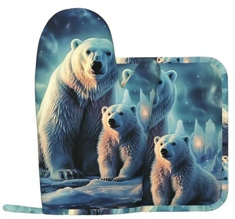 Polar Bears Northern Lights Lot de 2 maniques de cuisine en silicone antidérapant et résistant à la chaleur pour la cuisine