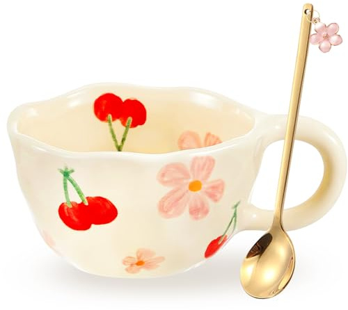 Cute Mug Ceramic Coffee Mug Gifts for Women Aesthetic Flower Autumn Mug Kawaii Valentines Birthday Christmas Mug Gifts for Her Cute Stuff Presents for Women Unique Coffee Cup Latte,Cappuccino,Tea Mug