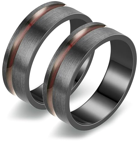 Bishilin Hochzeit Ringe mit Gravur Edelstahl, Paar Ringe Verlobung 8MM Matt mit Holz Partnerringe Freundschaftsringe für 2 Damen Gr.52 (16.6) & Herren Gr.57 (18.1)
