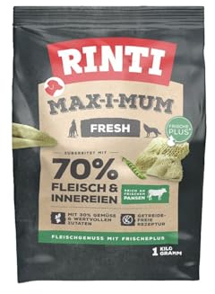 Rinti – Max-i-Mum | Torrfoder för vuxna hundar med 70% kött och inälvor. Spannmålsfritt helfoder i påse med balanserat protein-/fettförhållande | 7 x 1 kg våm