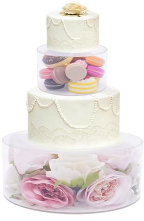 WINPANG Supporto per torte in acrilico, 1 set con 2 supporti trasparenti per torte riempibili, rotondi, adatto per compleanni, feste, matrimoni