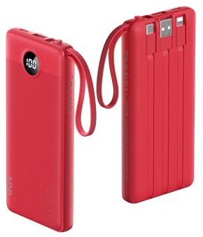 VRURC 10000mAh Power Bank With Built in Cables,USB C Battery Pack Portable Charger with 5 Outputs 2 Inputs Powerbank LED Display compatible with iPhone 17 16 15 14, Samsung,Android