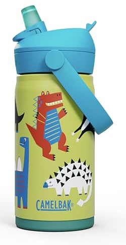 CamelBak Thrive Flip Straw Kids Bite Valve Stainless Steel Water Bottle Dino Jam, 12oz