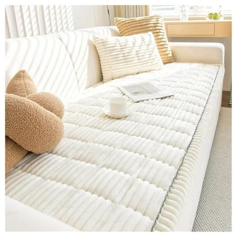 FOVAOK Gestepptes Cord-Sofa-Handtuch, Winter, warm, dick, Plüschkissen, Couchbezug, L-förmig, rutschfest, moderner Sofabezug (Cremeweiß, 70 x 120 cm, 1 Stück)