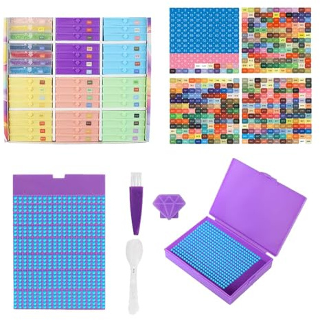 Rhinestone Painting Storage, Diamond Art Containers Set, 9.06x4.72x3.35 Inches Organizer Tray Stand Kit, Multi-Grid Box Accessories Clear 60pcs for Kids Teens Adults Craft Projects