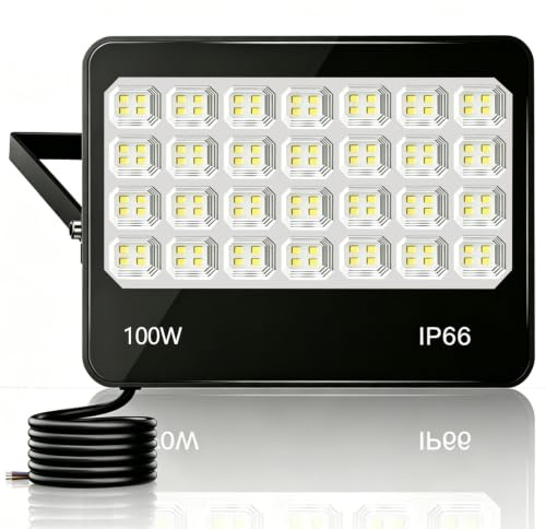 Focos LED Exterior, 100W 10000LM Proyector LED Potente 6500K Blanco Frío | IP66 Impermeable Floodlight Para Jardín, Garaje, Patio, Entrada, Estacionamiento, Gimnasios,Terraza, Balcones