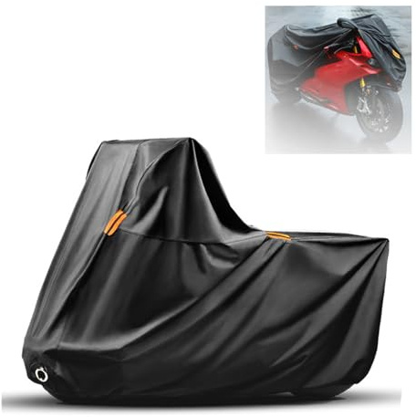 Funda De Moto Impermeable con Nano Tela 420D,Telo per Moto Da Esterno,Funda Impermeable para Motocicleta,con Bandas Reflectantes & Orificios Antirrobo,para Motocicletas(XL 280 x 96 x 138 Cm)