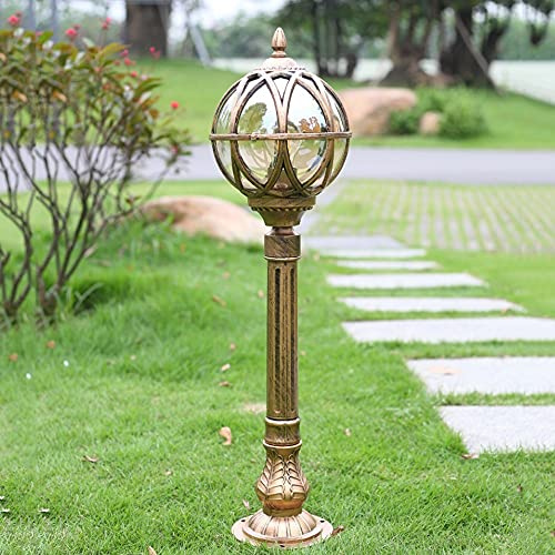 BLOOHK Outdoor Pathway Post Light, European Bronze Vintage Pedestal Lamp With Clear Globe Glass, IP65 Waterproof Die-cast Aluminum Column Lantern For Garden, Yard, Driveway, Villa