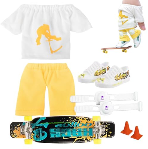 FVPKYUR Finger Scooter Set, Fingerroller Set, Skateboard Pädagogische, Miniatur Trick Roller Skateboard Training Requisiten, Spielzeug Mit Hose Und Schuhen Halloween Favor