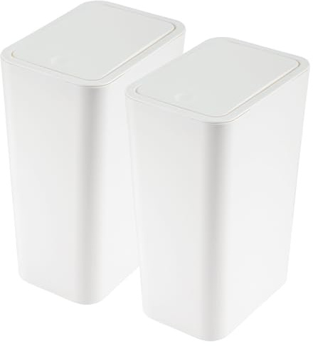 JF HOME BLISS 2PCS Slim Bathroom Bin with Lid – 10L Compact Plastic Rubbish Bin Set for Toilet, Bedroom, Office, Kitchen – Dog Proof Push-Button Waste Bins (White)