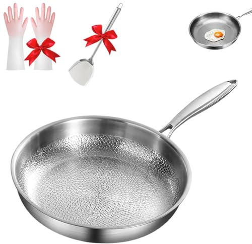 Oveallgo Plateful - Padella in titanio con coperchio, 100% padelle in titanio per cucinare, 26-34 cm, padelle antiaderenti, estremamente durevoli e antigraffio (senza coperchio, 32 cm)