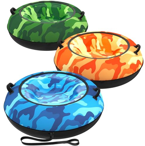 Toffos 37 x3 Snow Tube with Premium Oxford Fabric Cover, Heavy Duty Snow Sled for Adults with Thickened Bottom, 3 Clolorful Inflatable Cold Resistance Sledding Toboggan Winter Outdoor Skiing Fun