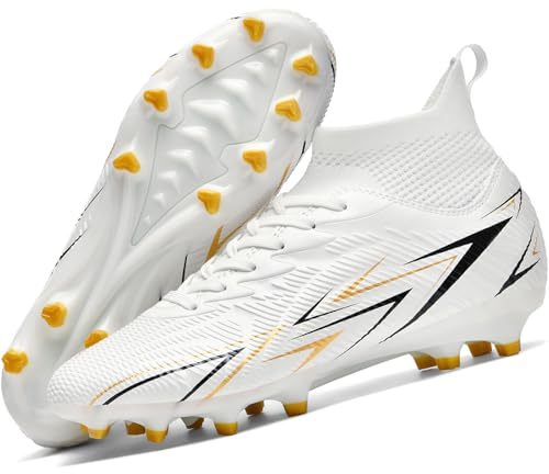 situkeke Botas de Fútbol Hombre Tacos de Fútbol Adolescentes para Césped Zapatos de Fútbol con Clavos Niño para Entrenamiento,White,EU37